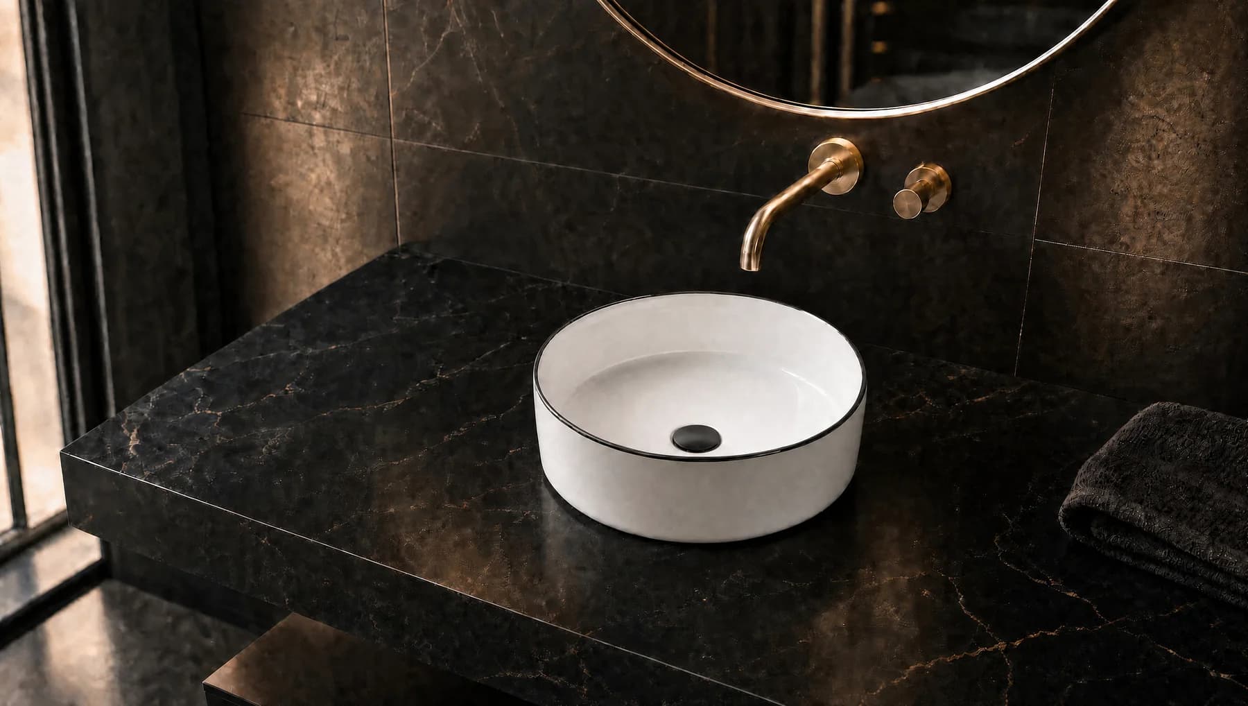 NOVRO Black 36 na blacie z czarnego marmuru